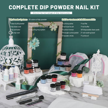 Aokitec 92 PCS Dip Powder Nail Kit with Everything - 20+1 Colors Dip nail Powde Set